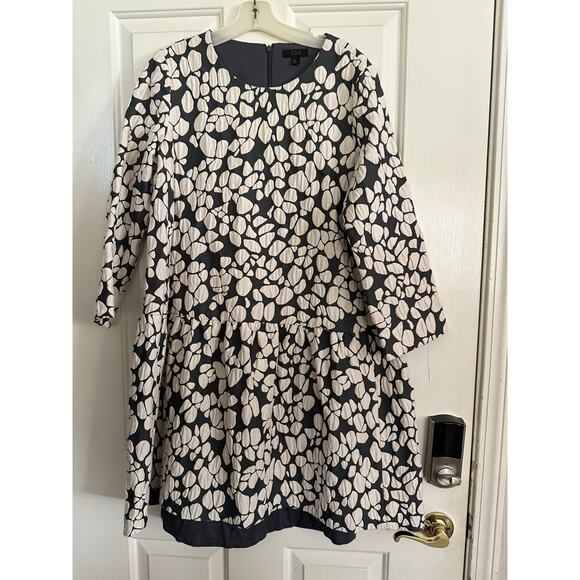 Cos Women's Cream Black Pebble Pattern Gathered Jacquard A-line Dress Size 12 - Picture 4 of 10